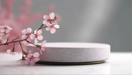 Cherry blossoms and podiumle table, 3d renderの素材