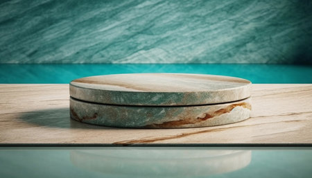 a marble podium on turquoise marble background. Toned.の素材