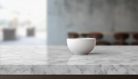 White ceramic bowl on white marble table in modern interior. 3d renderの素材