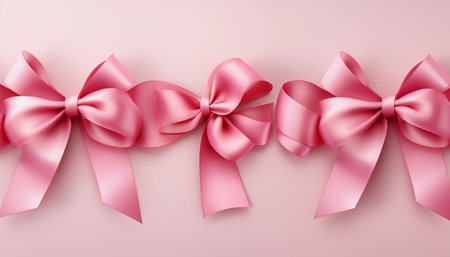 Realistic pink gift bows on a pink background.の素材