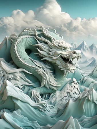 Dragon in the sky. 3D illustration. Fantasy dragon in the sky.の素材