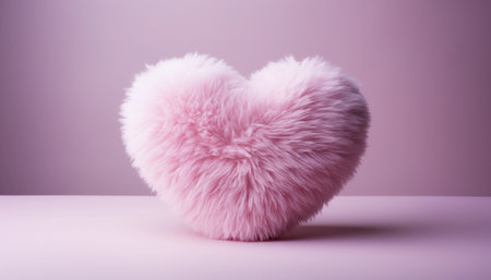 Pink fluffy heart on a pink background. Valentines day background.の素材