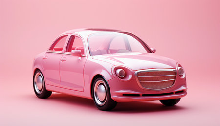 Pink car on a pink background. 3d render. Side view.の素材