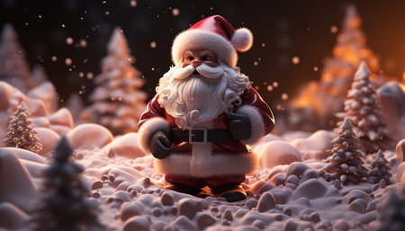 Santa Claus sitting on snow. Christmas and New Year concept. 3D Renderingの素材