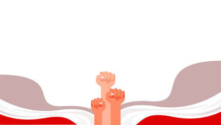 frame abstract background gradient independence day of indonesia flag and hand of struggle vector letter space shape modern landscape lineのイラスト素材