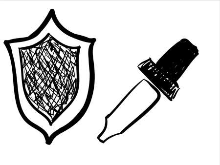 art illustration hand draw vector symbol icon of heraldic shield with swordのイラスト素材
