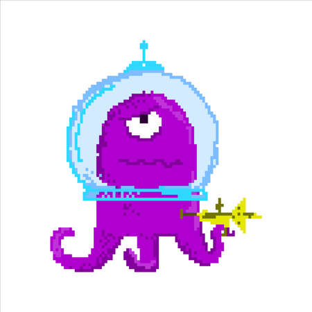 pixel art illustration draw artwork design character icon symbol of alien monster video gameのイラスト素材