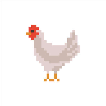 pixel art illustration draw artwork design character icon symbol of cock chicken animalのイラスト素材