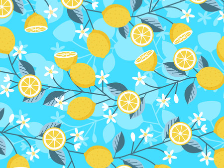 art illustration background pattern seamless icon symbol logo wallpaper of lemon orange sliced fruitsのイラスト素材