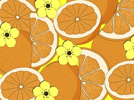 art illustration background pattern seamless icon symbol logo wallpaper of lemon orange sliced fruitsのイラスト素材