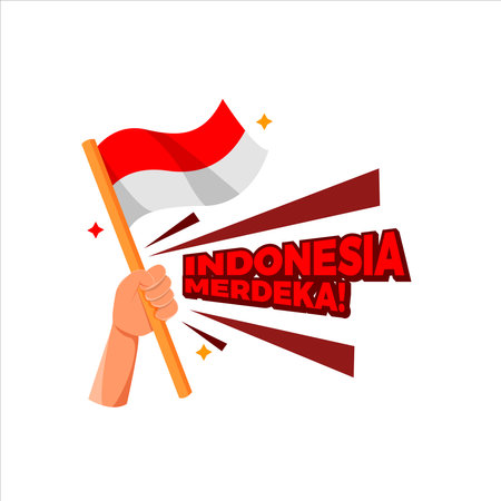 Art illustration symbol Indonesian Independence day icon logo august or pancasila of hand holding flagのイラスト素材