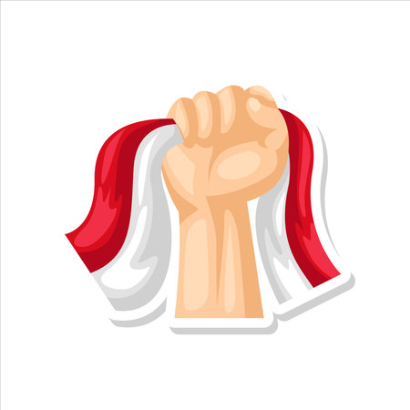 Art illustration symbol Indonesian Independence day icon logo august or pancasila of hand holding flagのイラスト素材
