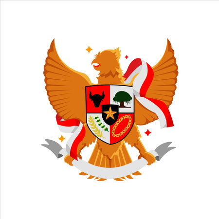 Art illustration symbol Indonesian Independence day icon logo august or pancasila of eagleのイラスト素材