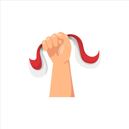 Art illustration symbol Indonesian Independence day icon logo august or pancasila of hand holding flagのイラスト素材