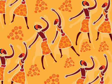 art illustration abstract background seamless pattern icon symbol traditional culture asian of indian female dancerのイラスト素材
