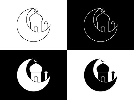 Art illustration design icon logo with silhouette concept symbol of mosque moonのイラスト素材