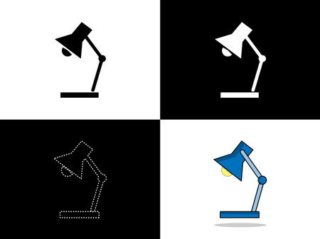 Art illustration design icon logo with silhouette concept symbol of study lamp spotlightのイラスト素材