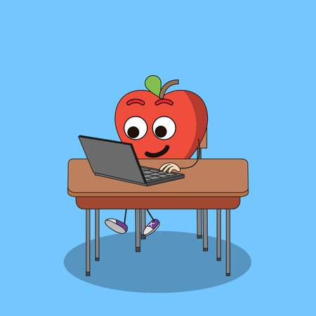 <p>Art illustration Doodle Kawaii Fruits Symbol Character Apple Mascot Activity of Work Use Laptop</p>のイラスト素材