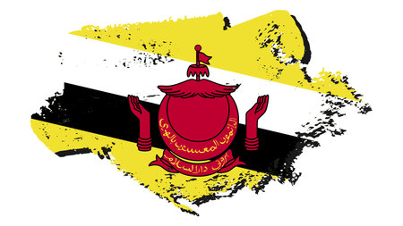 Brunei flag with grunge brush stroke. Vector illustration.のイラスト素材