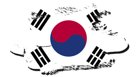 South Korea flag with brush strokes. Vector illustration. Grunge style.のイラスト素材