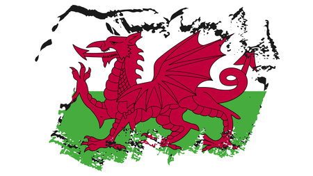 Flag of Wales in grunge style. Vector illustration on white background.のイラスト素材