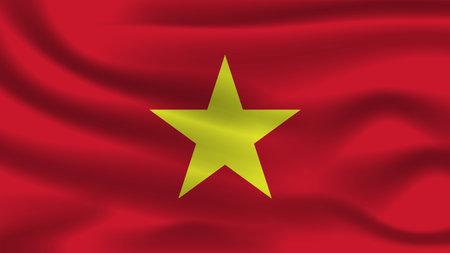 Flag of Vietnam in official colors and proportions, waving in the windの写真素材