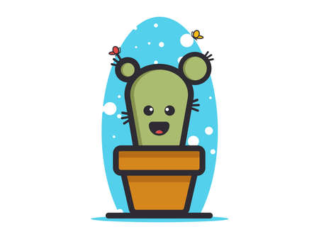 cute cactus smile and butterflyのイラスト素材