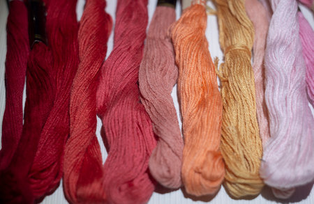 A set of colored threads for embroidery and knitting.の写真素材