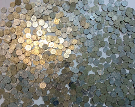 Russian coins in denominations of one ruble two rublesの写真素材