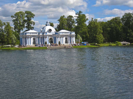 Tsarskoye selo, Russia - July 17, 2008: Decorative pavilion near lake in park in Tsarskoye selo, surroundings of St. Petersburg.のeditorial素材