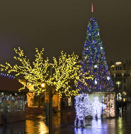 Moscow, Russia - December 2011: Christmas trees on Theatre square.のeditorial素材