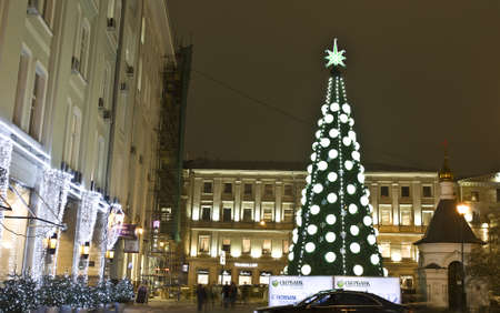 Moscow, Russia - December 15, 2011: Christmas tree on Kamergerskiy street.のeditorial素材