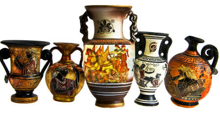 Souvenir immitation of antique (ancient) Greek amphoras, isolated on white background.のeditorial素材