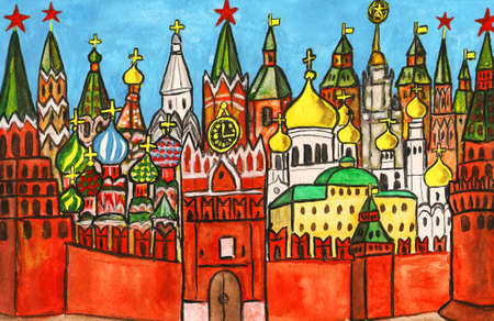 Hand painted picture, gouache, series  Places of the world, Moscow の写真素材