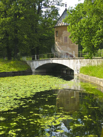 Pavlovsk, Russia - July 15, 2008: Park in Pavlovsk in surroundings of St. Petersburg in Russia, decorative building.のeditorial素材