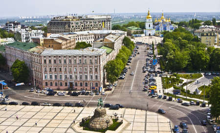 Kiev, Ukraine - May 06, 2010: Mihaylovskiy  monastery and monument to Bogdan Hmelnitskiy.