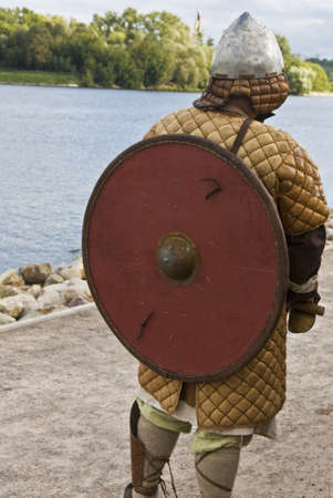 Moscow, Russia - September 04, 2011: Historical festival devoted to the Citys Day, viking in historical costume, September 4, 2011, in Moscow, Russia.のeditorial素材