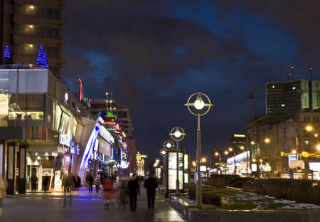 Moscow, Russia - January 05, 2012: New Arbat street - shopping city centre at night.のeditorial素材