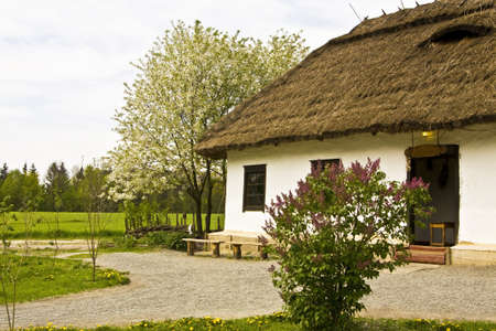 Pirogovo, Ukraine - May 05, 2010: Village house, recorded in outdoors museum of national architecture in Pirogovo, near Kiev, capital of Ukraine.のeditorial素材