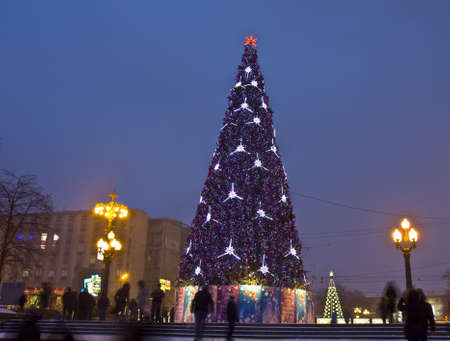 Moscow, Russia - January 03, 2012: Christmas tree on Pushkinskaya square.のeditorial素材