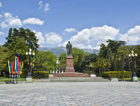 Yalta, Ukraine - May 11, 2012: view from embankment in town Yalta in region Crimea on Black sea. Yalta is a famous resort, called のeditorial素材