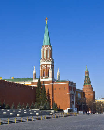 Moscow, Russia - March 10, 2012: towers of Kremlin fortress and Red square.