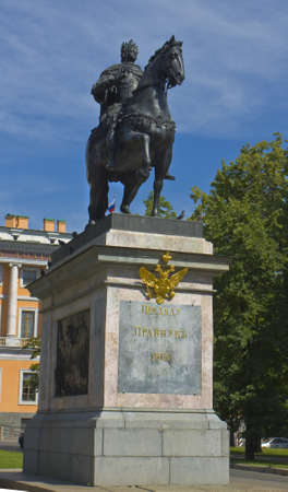 St. Petersburg, Russia - July 12, 2012: monument to king Peter I Great near Mikhyalovskiy Engineer castle.のeditorial素材