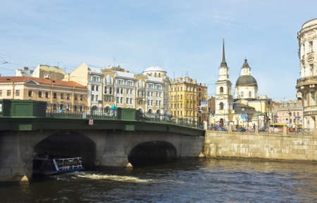St. Petersburg, Russia - July 01, 2012: church of Anna Prophetess and Simenon, 17 century, unidentified people on street.のeditorial素材