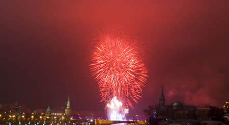 Moscow, salute in new year's night near Kremlin and Moscow-river.のeditorial素材