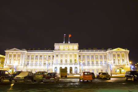 St. Petersburg, Russia - December 24, 2012: Mariinskiy palace at night on Isaakievskaya square.のeditorial素材