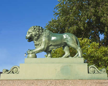 St. Petersburg, Russia - July 03, 2012:  sculpture of lion on quay of river Neva.のeditorial素材
