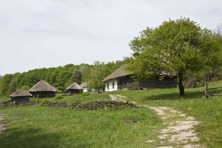 Pirogovo, Ukraine - May 05, 2010: Village houses, recorded in outdoors museum of national architecture in Pirogovo, near Kiev, capital of Ukraine.のeditorial素材