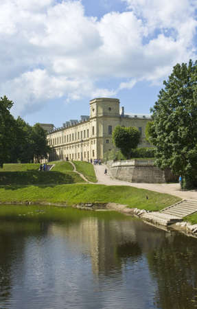 Gatchina, Russia - July 11, 2012: palace of king Pavel I in surroundings of St. Petersburg, unidentified people around.のeditorial素材