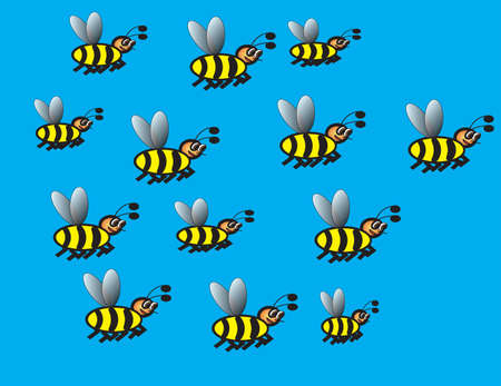 Many bees flying on blue skyのイラスト素材
